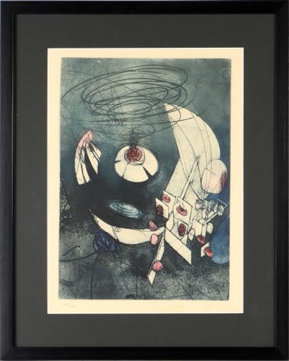  Roberto MATTA (1911-2002) Composition Color engraving on paper Signed lower right... Gazette Drouot