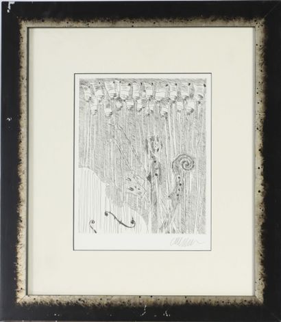  ARMAN (1928-2005) Coulée de tubes sur violons Gravure en noir sur papier Signé en... Gazette Drouot
