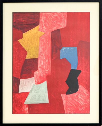  Serge POLIAKOFF (1900-1969) Composition en rouge Lithographie en couleur sur papier... Gazette Drouot