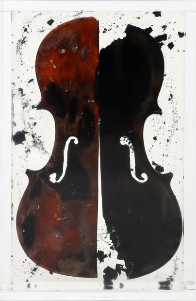  ARMAN (1928-2005). The Last Violon - 1977. Inclusion de violon en bois calciné sous... Gazette Drouot
