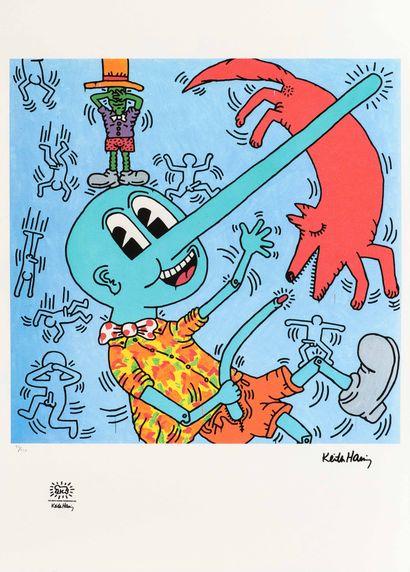  Keith HARING (1958-1990) Pinocchio Epreuve en couleur sur papier Signé (dans la... Gazette Drouot