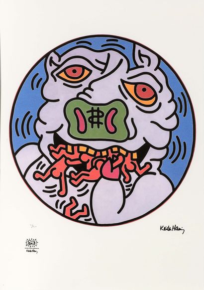  Keith HARING (1958-1990) Dollar Monster Epreuve en couleur sur papier Signé (dans... Gazette Drouot