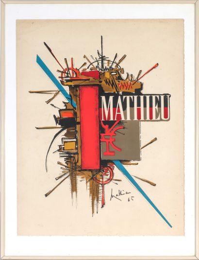  Georges MATHIEU (1921-2012). Composition - 1965. Lithographie en couleur sur papier.... Gazette Drouot