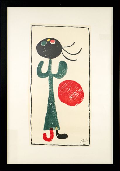  Joan MIRO (1893-1983) Petite fille au ballon rouge Lithographie en couleur sur papier... Gazette Drouot