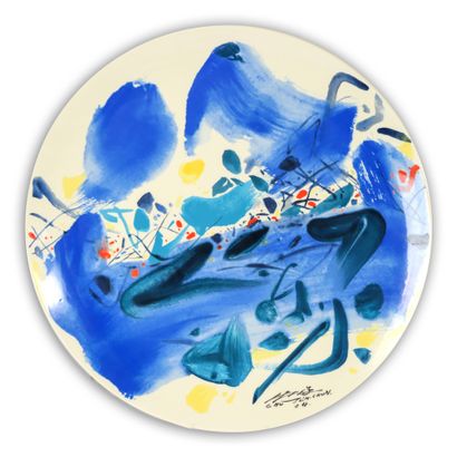  CHU TEH CHUN (1920-2014). Composition - 2004. Grand plat circulaire. Terre de faïence... Gazette Drouot