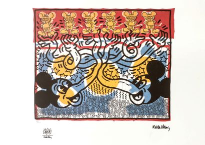  Keith HARING (1958-1990) Mickey and Andy mouse Epreuve en couleur sur papier Signé... Gazette Drouot