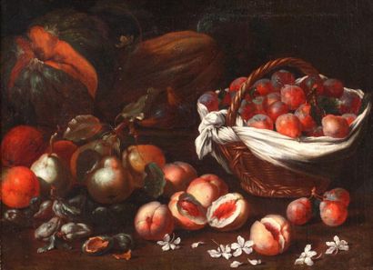 Ecole Romaine vers 1700 Nature morte aux fruits - huile sur toile (56 x 76.5 cm)