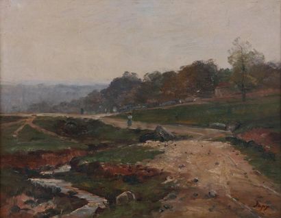 67/ Louis Aimé Japy (1840-1916) Chemin et cours d'eau - huile sur toile signée en...