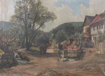 Wilhelm Geissler (1848-1928) Paysage et maisons de campagne - huile sur toile signée...