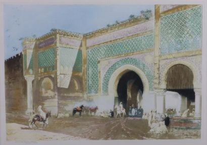 Maurice ROMBERG DE VAUCORBEIL (1861-1943) La porte "Bab Mansour" à Meknes, en dessous...