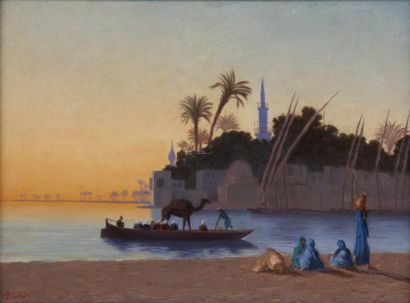 Pierre Lesieur (XIXème - XXème siècle) Embarcations et bord de rivage - huile sur...
