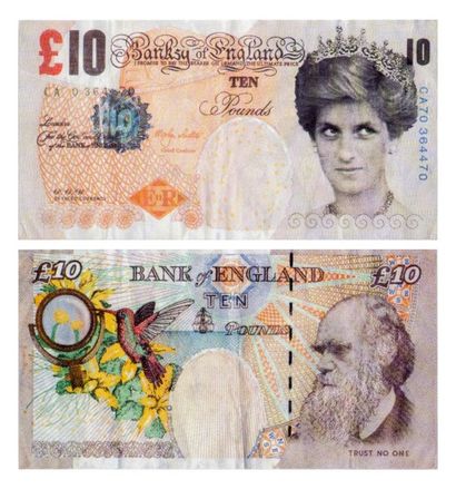 BANKSY (NÉ EN 1974) Banksy of England 10 pounds.
Billet de banque sérigraphié. 7,5... Gazette Drouot