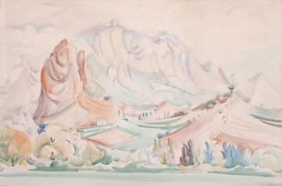 André LHOTE (1885-1962) Paysage de Mirmande - 1932 Aquarelle sur papier Signé et... Gazette Drouot