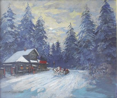 Constantin-Alexeievitch KOROVINE (1861-1939) Troïca sous la neige en Russie Huile... Gazette Drouot