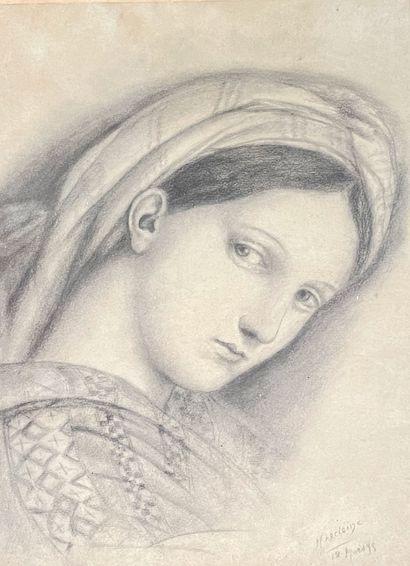  RAPHAEL, d'après 
Portrait de la Vierge à l'enfant dite Madonna della Seggiola 
Crayon... Gazette Drouot
