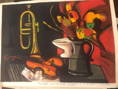 null Georges BRIATA (1933)

Nature morte au violon et à la trompette.

Lithographie.

Signée...