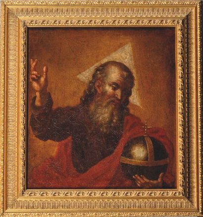 null Ecole ROMAINE du XVIIe siècle 

Dieu le Père tenant le globe 

Toile 

54 x...