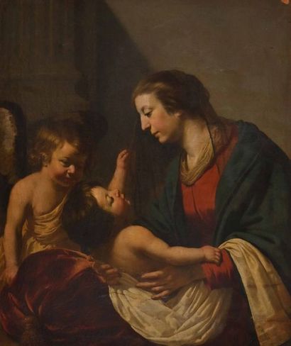  Jan Van Bijlert - (Utrecht 1597 – 1671) Vierge à l’enfant avec un ange Toile 100...