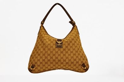 null GUCCI : Bag " Abbey Hobo " in logo canvas and brown and beige leather, shoulder...