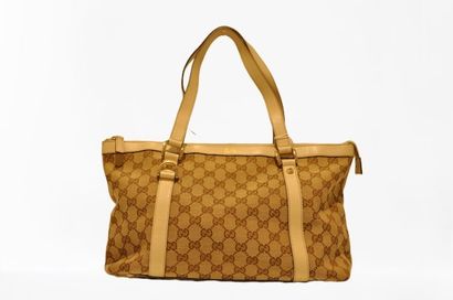 null GUCCI : Bag " Abbey " 31cm, in logo canvas and beige leather, double handle...
