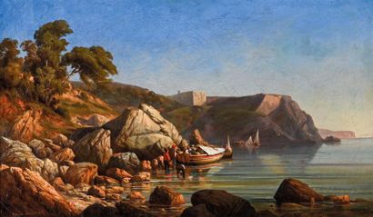 null Edouard Louis CAUVIN (1817-1900)

Pêcheurs dans une crique dans la rade de Toulon.

Huile...