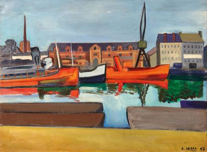null Antoine SERRA (1976)

Le port de Cherbourg, juillet 1947.

Huile sur toile.

Signée...