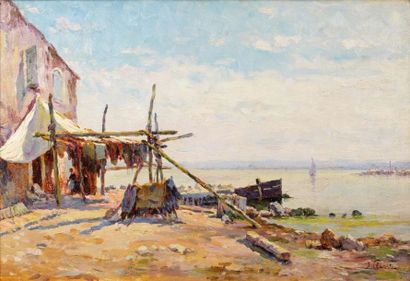 null Justin Jules CLAVERIE (1859-1932)

Cabanon en bord de plage.

Huile sur toile.

Signée...