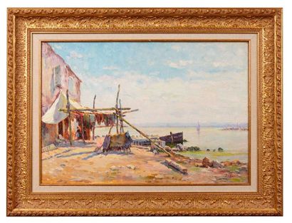 null Justin Jules CLAVERIE (1859-1932)

Cabanon en bord de plage.

Huile sur toile.

Signée...