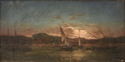 null François Pierre BARRY (1813-1905)

Bateaux à l’entrée du port.

Huile sur toile.

Signée...