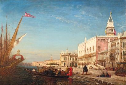 null Félix ZIEM (1821-1911)
Bucentaure et gondole devant le palais de Doges, Venise.
Huile...