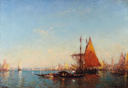 null Félix ZIEM (1821-1911)
Gondole et bateaux de pêche, Chioggia.
Huile sur toile.
Signée...