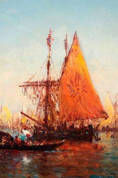 null Félix ZIEM (1821-1911)
Gondole et bateaux de pêche, Chioggia.
Huile sur toile.
Signée...