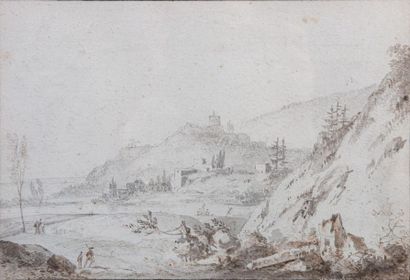 null Attribué à Alexis Nicolas PERIGNON (Nancy 1726 - Paris 1782) 
Paysage fluvial...