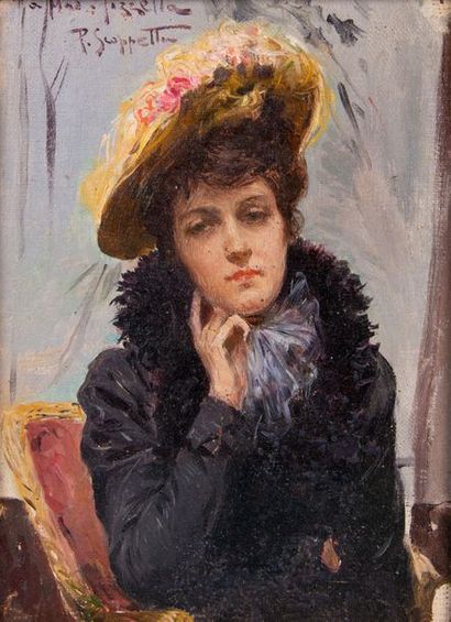 null Pietro SCOPETTA (1863-1920)
Portrait de Madame Pazella
Huile sur toile contrecollée...