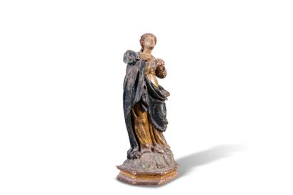 null Vierge de l’Immaculée Conception en bois sculpté en ronde-bosse, polychromé...