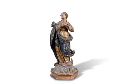 null Vierge de l’Immaculée Conception en bois sculpté en ronde-bosse, polychromé...