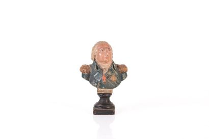 null Buste de Louis XVIII en terre cuite polychrome.
XIXème siècle.
H. : 10 cm