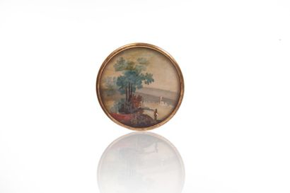 null Bouton rond fixé sous verre à décor de paysage.
Epoque XVIIIème siècle.
Diamètre:...