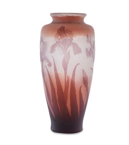 null GALLÉ

Vase de forme ovoïde en verre gravé à

l’acide à décor d’iris et de papillons

dans...