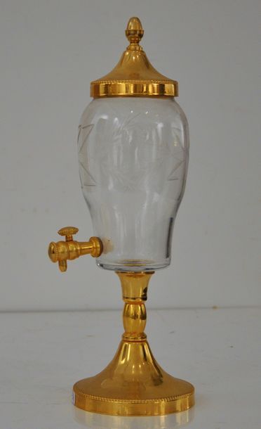 null Fontaine à absinthe en métal doré et verre gravé à décor de blé

H : 38 cm.