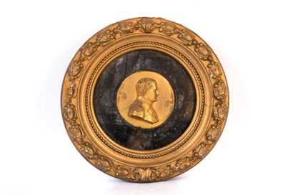 null Deux médaillons au profil de l'empereur Napoléon. L'un en métal d'après Andrieu...