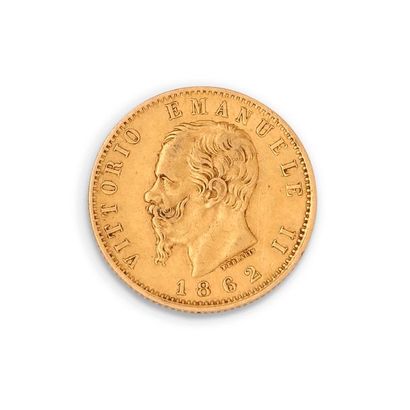 null Pièce Vittorio Emanuele II en or (900/1000) de

20 lires, 1862.

Poids : 6,40...