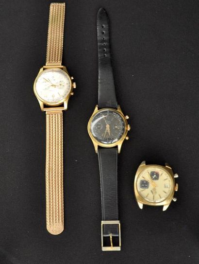 null Set of 3 gold-plated metal chronographs of the brand: Lign and Elgé.

Mechanical...
