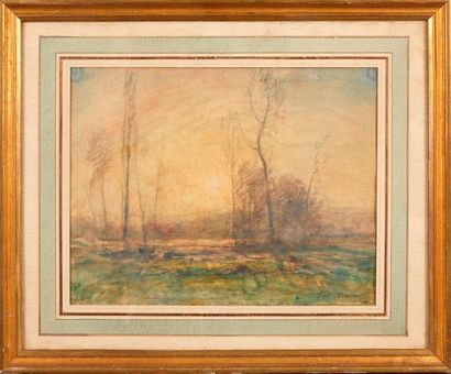null François Auguste RAVIER (1814-1895)

Paysage bord d'étang. 

Aquarelle. 

Signée...