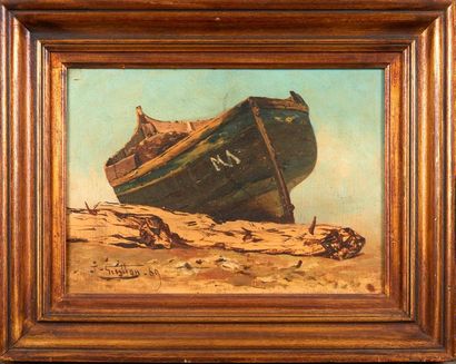 null Joseph GUITTON (1849-1911)

Barque sur la plage. 1869.

Huile sur carton.

Signée...