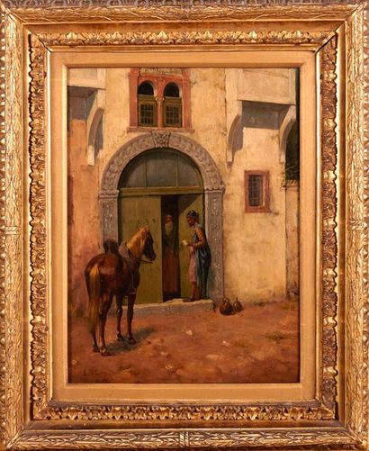 null Alberto PASINI (1826-1899)

Le messager devant la porte.

Huile sur panneau.

Signée...