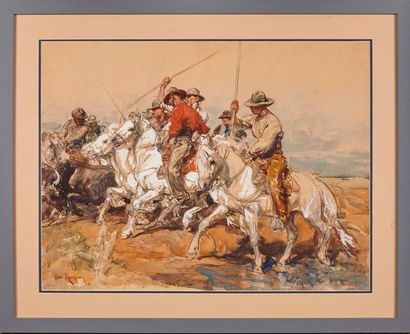 null Henri Émilien ROUSSEAU (1875-1933)

Camarguais en chevaux.

Gouache et aquarelle.

Signée...