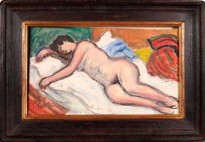 null René SEYSSAUD (1867-1952)

Jeune femme nue couché. Circa 1935.

Huile sur carton.

Signée...