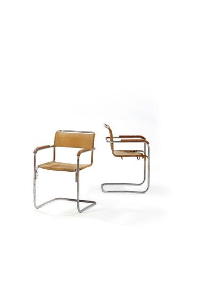 null Marcel BREUER (1902-1981)

Pair of armchairs known as B 34

Metal tube, Eisengarn...