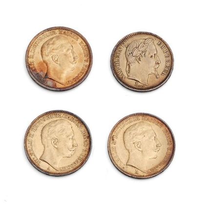 null Monnaie or. 
- Wilhem II. Prusse. 3 pièces de 1900, 1903 et 1908. Poids : 23,88...